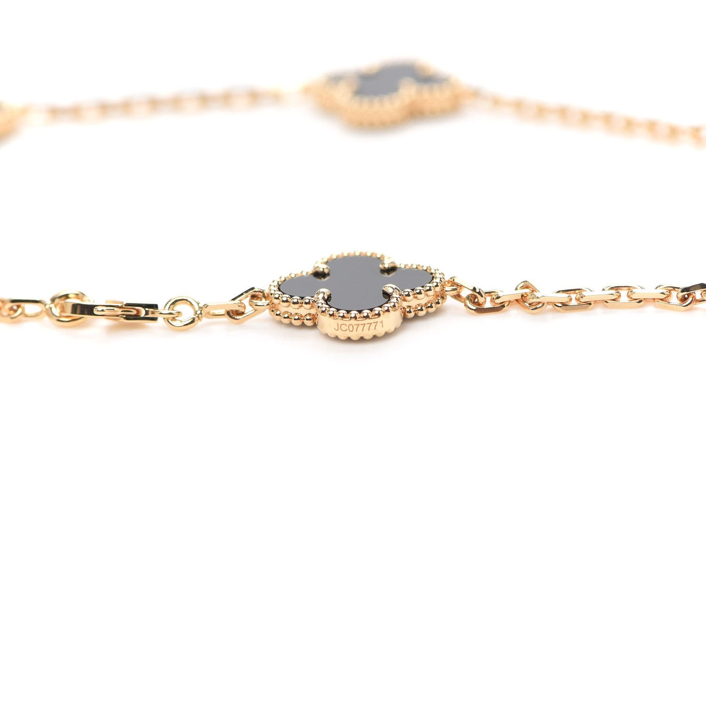 18K Yellow Gold Black Onyx 10 Motifs Vintage Alhambra Necklace
