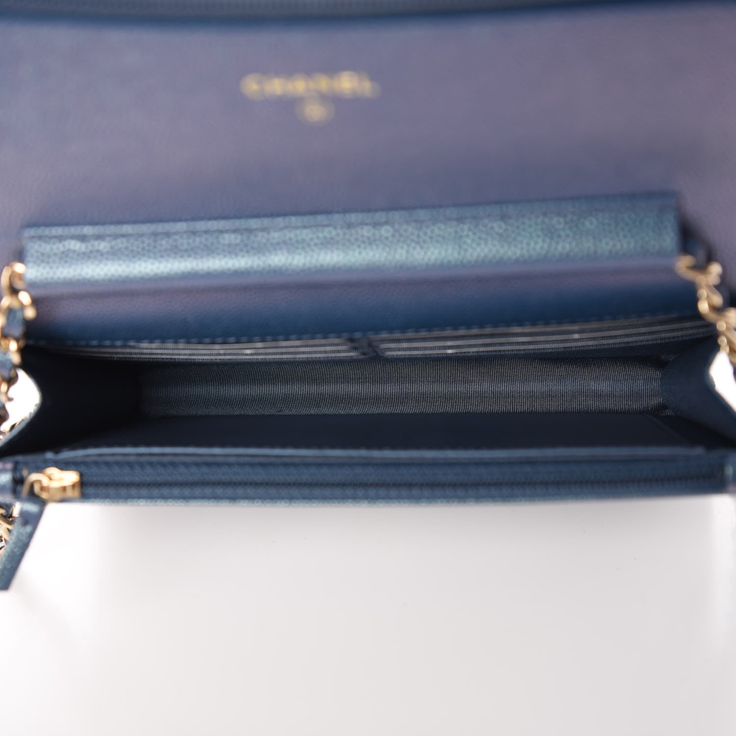 Chanel Iridescent Caviar Quilted Wallet On Chain WOC Dark Blue 7 of 11