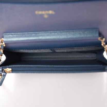 Chanel Iridescent Caviar Quilted Wallet On Chain WOC Dark Blue 7 of 11