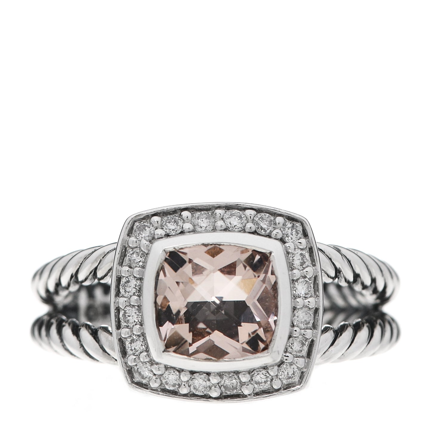 Sterling Silver Diamond Morganite 7mm Petite Albion Ring 52 6