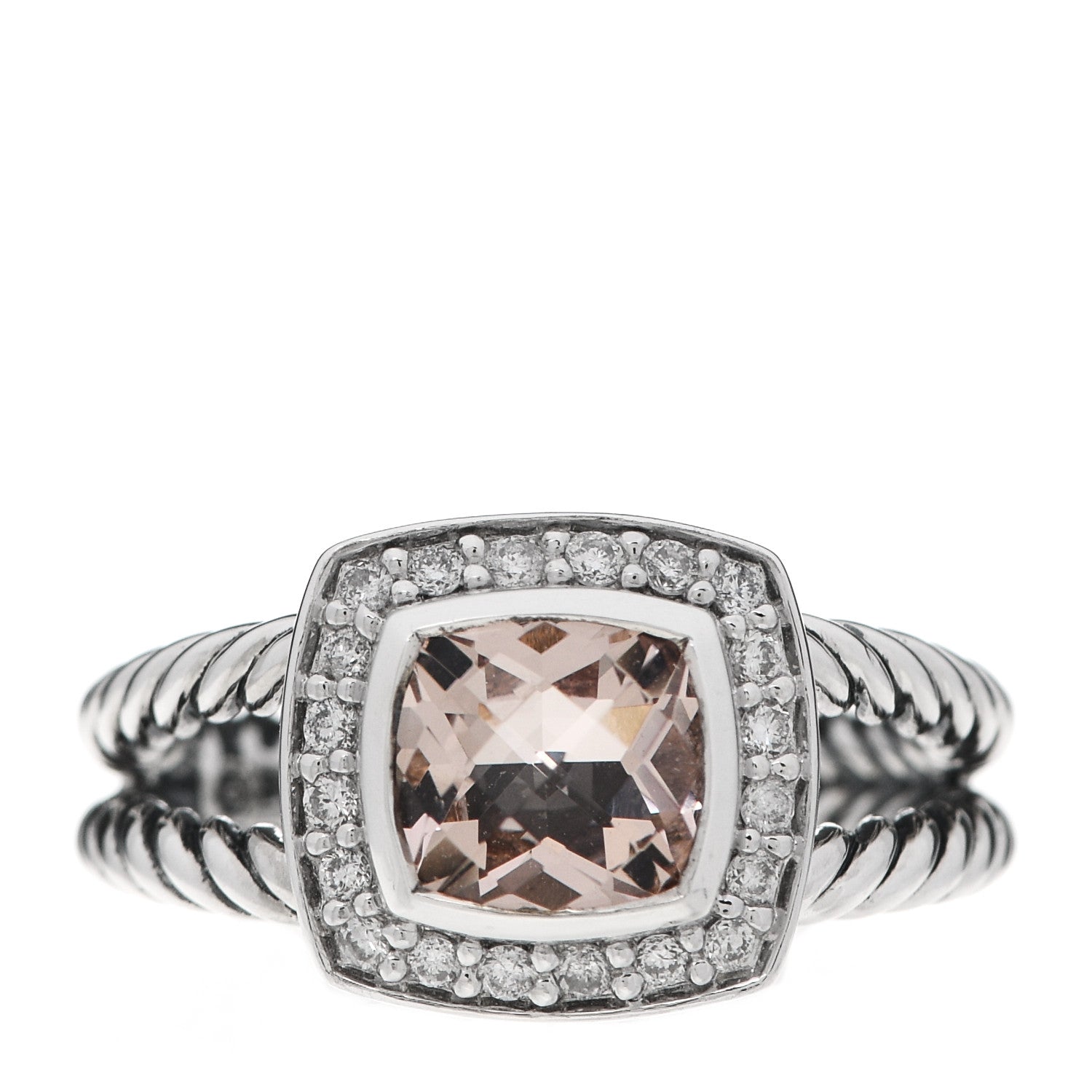 David Yurman Sterling Silver Diamond Morganite 7mm Petite Albion Ring 52 6 1 of 5