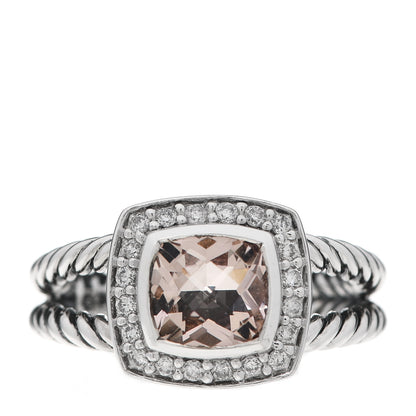 David Yurman Sterling Silver Diamond Morganite 7mm Petite Albion Ring 52 6 1 of 5