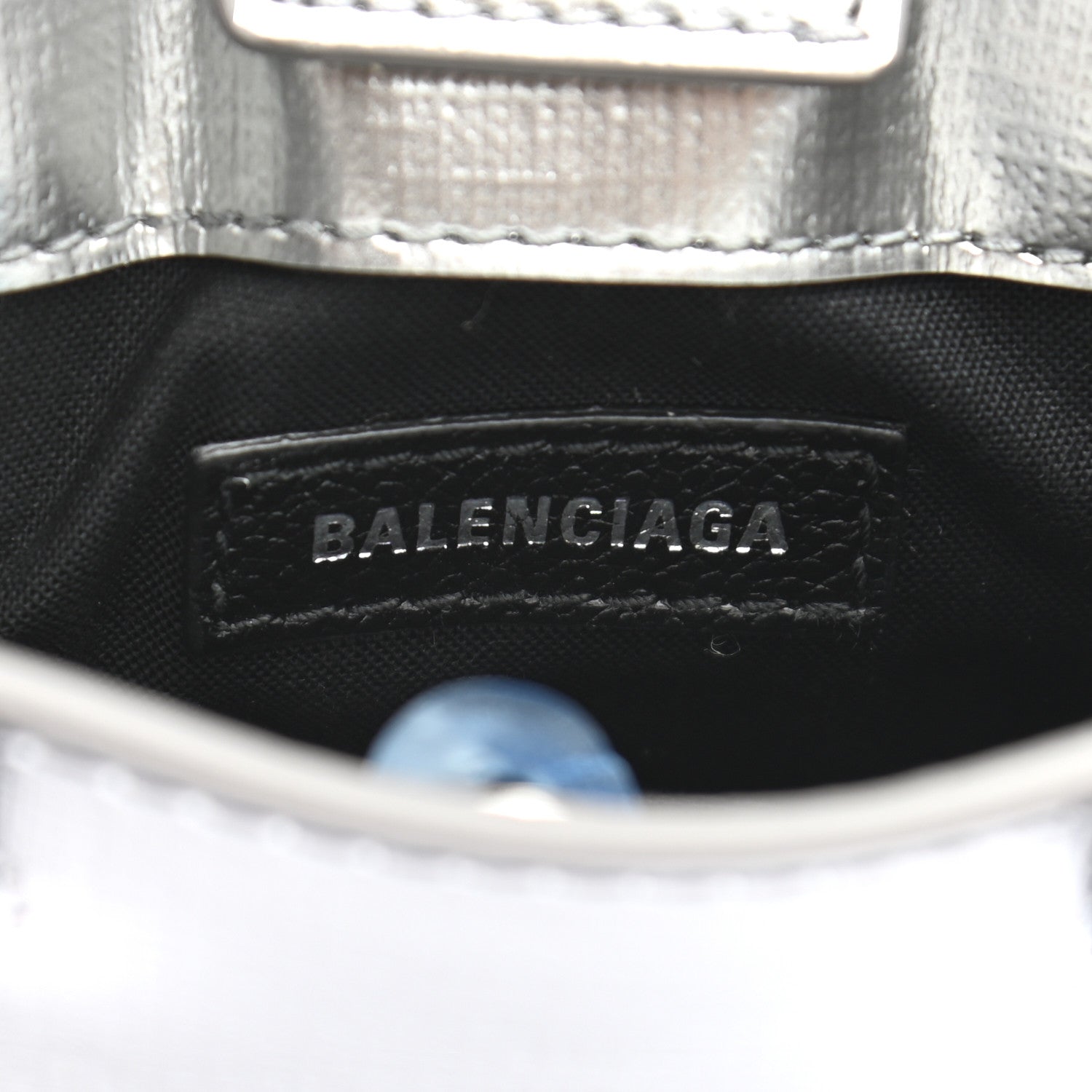 Balenciaga Metallic Textured Calfskin Logo Shopping Phone Holder Bag Silver 6 of 11