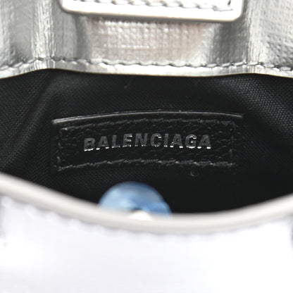 Balenciaga Metallic Textured Calfskin Logo Shopping Phone Holder Bag Silver 6 of 11