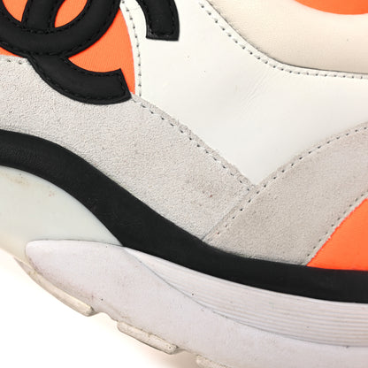 Chanel Suede Calfskin Lambskin Neoprene High Top CC Sneakers 39 White Fluo Orange 12 of 13