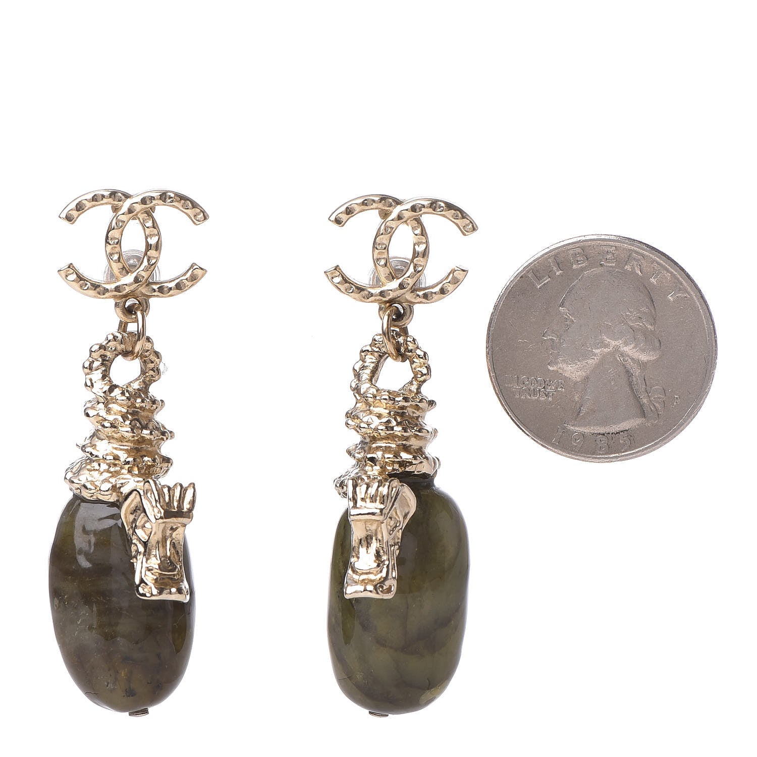Chanel Labradorite CC Dragon Drop Earrings Gold 2 of 5