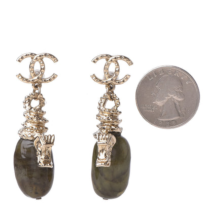 Chanel Labradorite CC Dragon Drop Earrings Gold 2 of 5