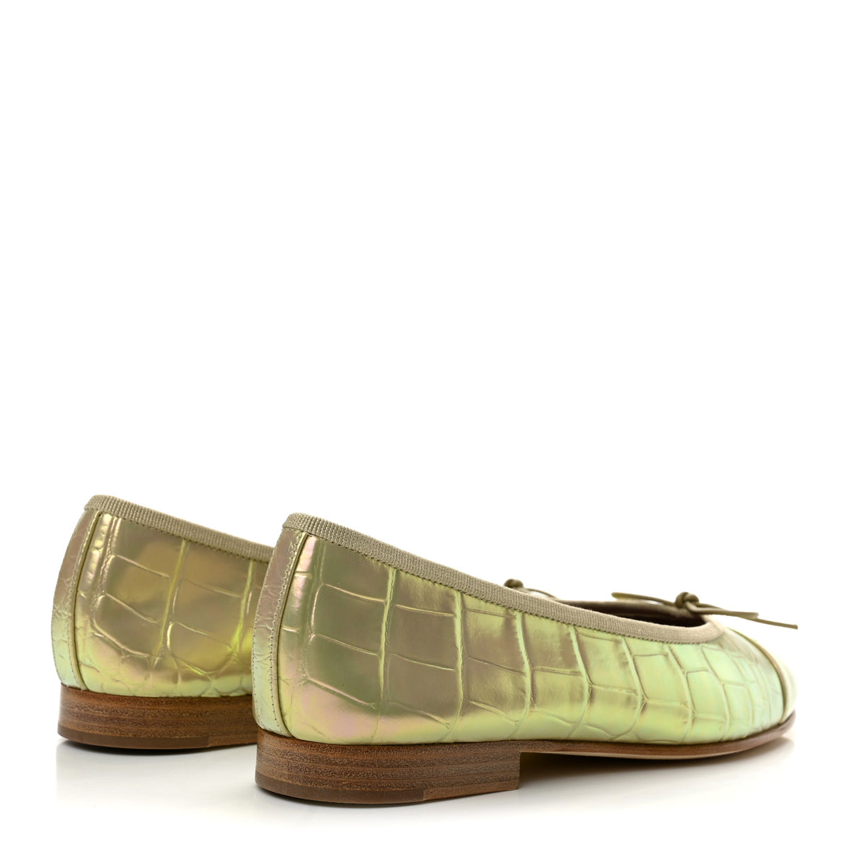 Iridescent Calfskin Crocodile Embossed Ballerina Flats 35 Yellow