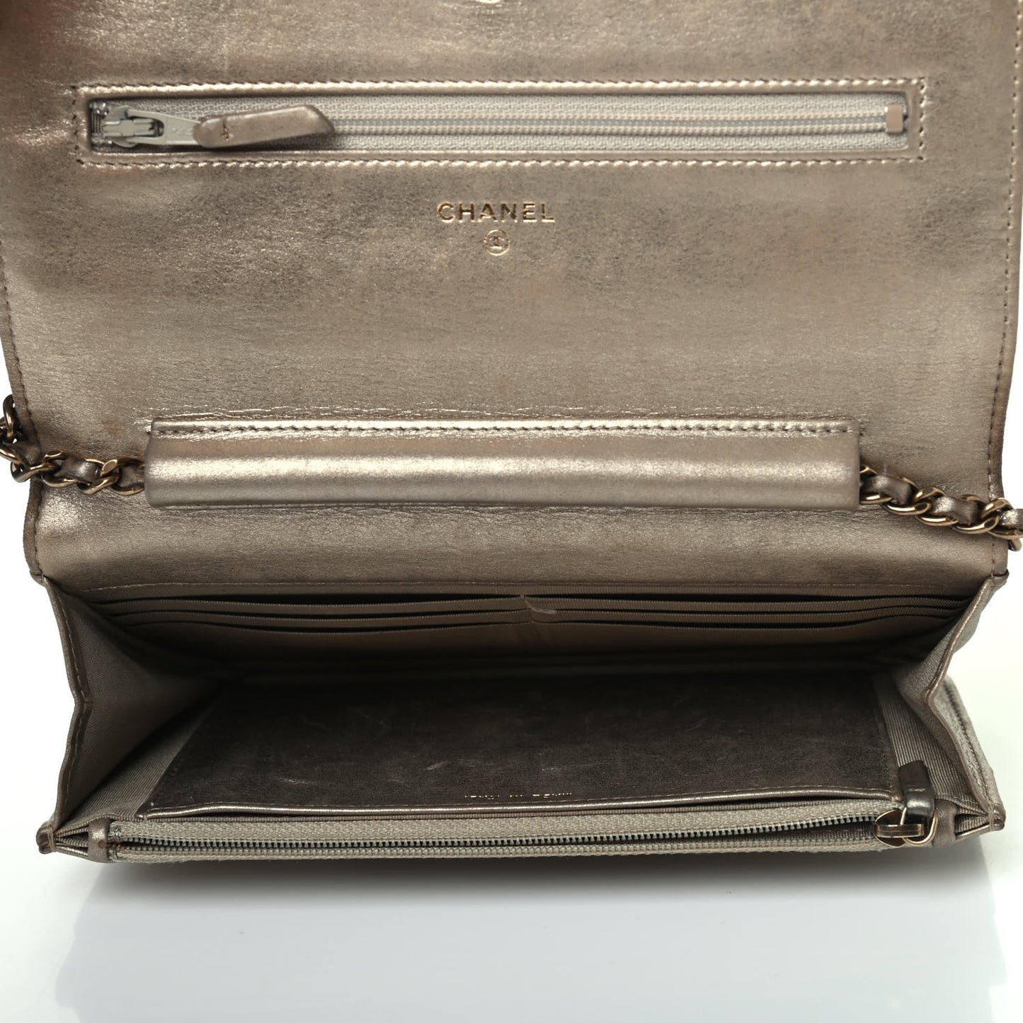 Metallic Calfskin Quilted Boy Wallet On Chain WOC Gold