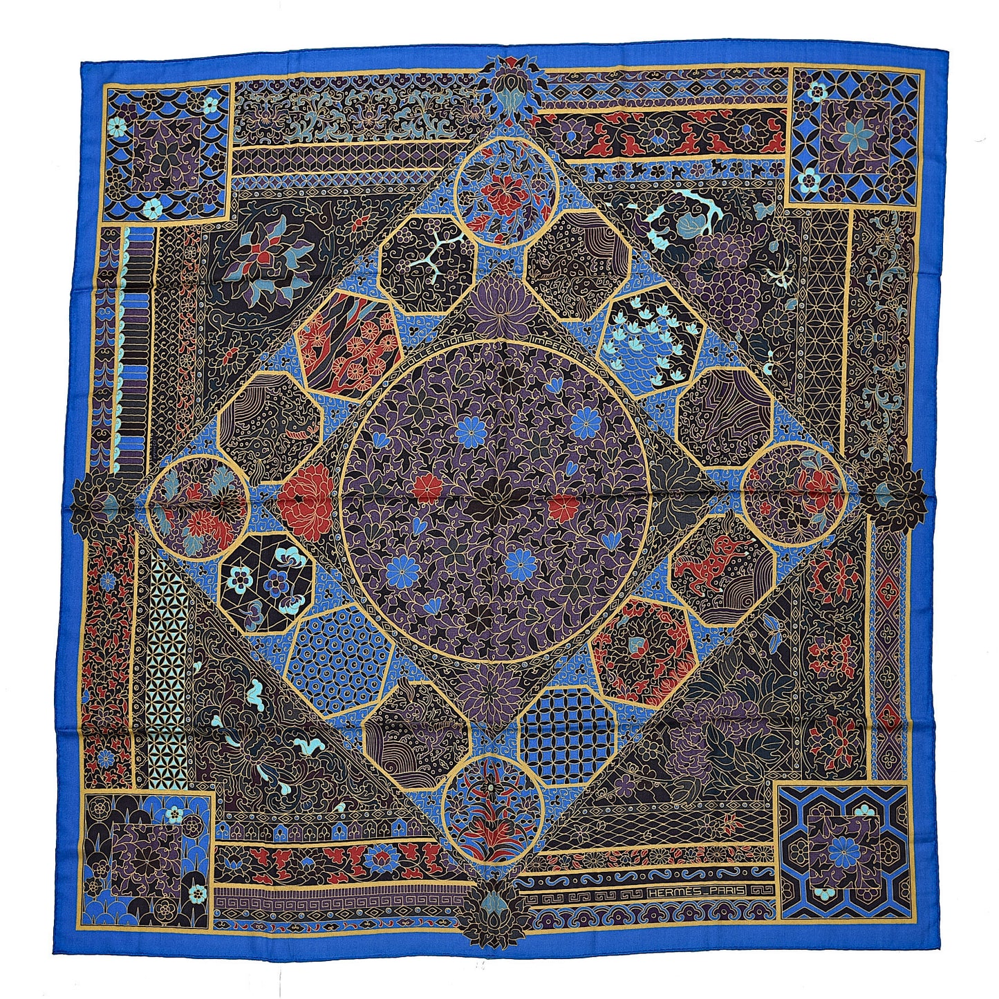 Cashmere Silk Collections Imperiales Shawl 140 Bleu Lie De Vin Mordore