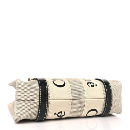 Chloe Cotton Calfskin Small Woody Ribbon Tote With Strap White Navy 4 of 8