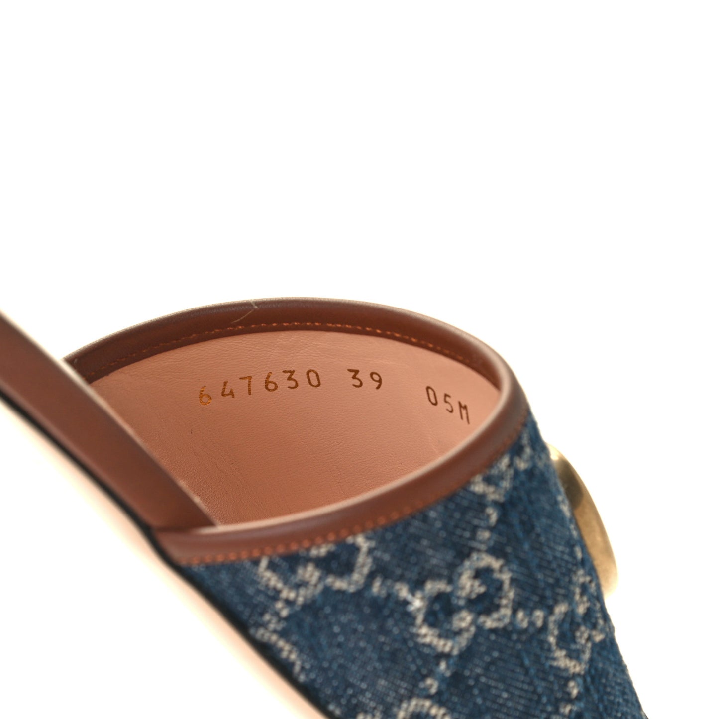 New Denim GG Monogram Miro Soft Calfskin Jolie Slide Sandals 39 Blue Tea Cuir Epilog