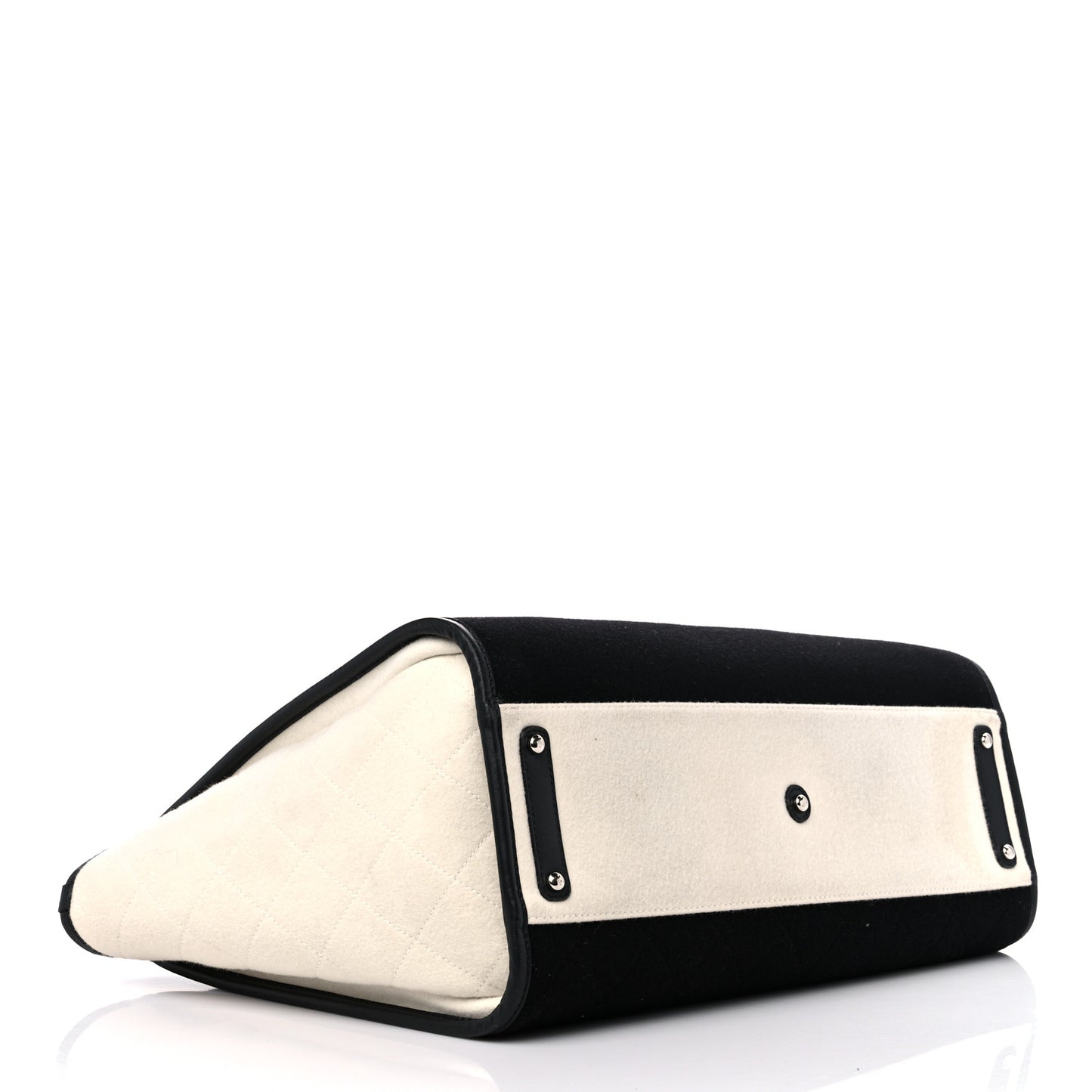 Wool Felt Calfskin Large Deauville Tote Black White