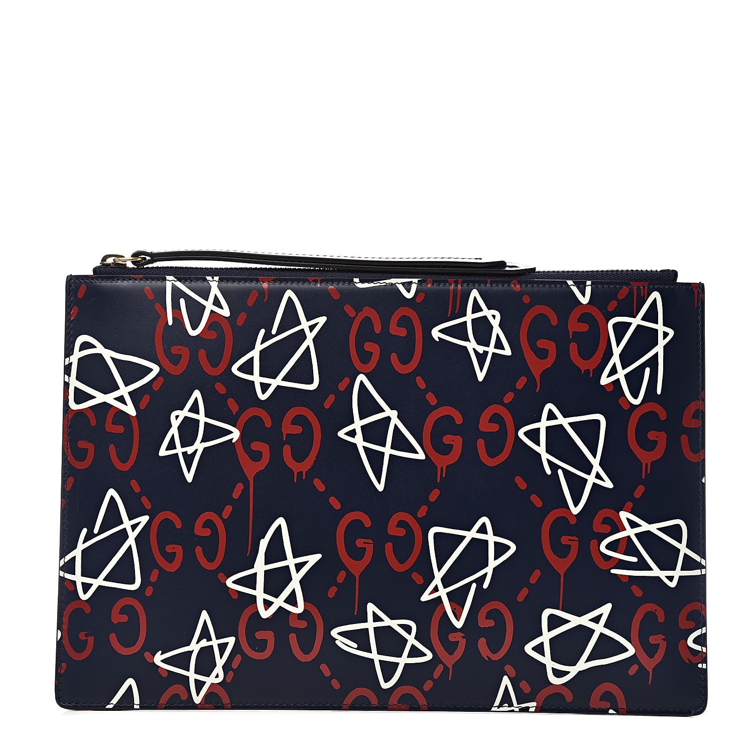 Gucci Calfskin GucciGhost Print Pouch Blue Agata Hibiscus Red 1 of 9