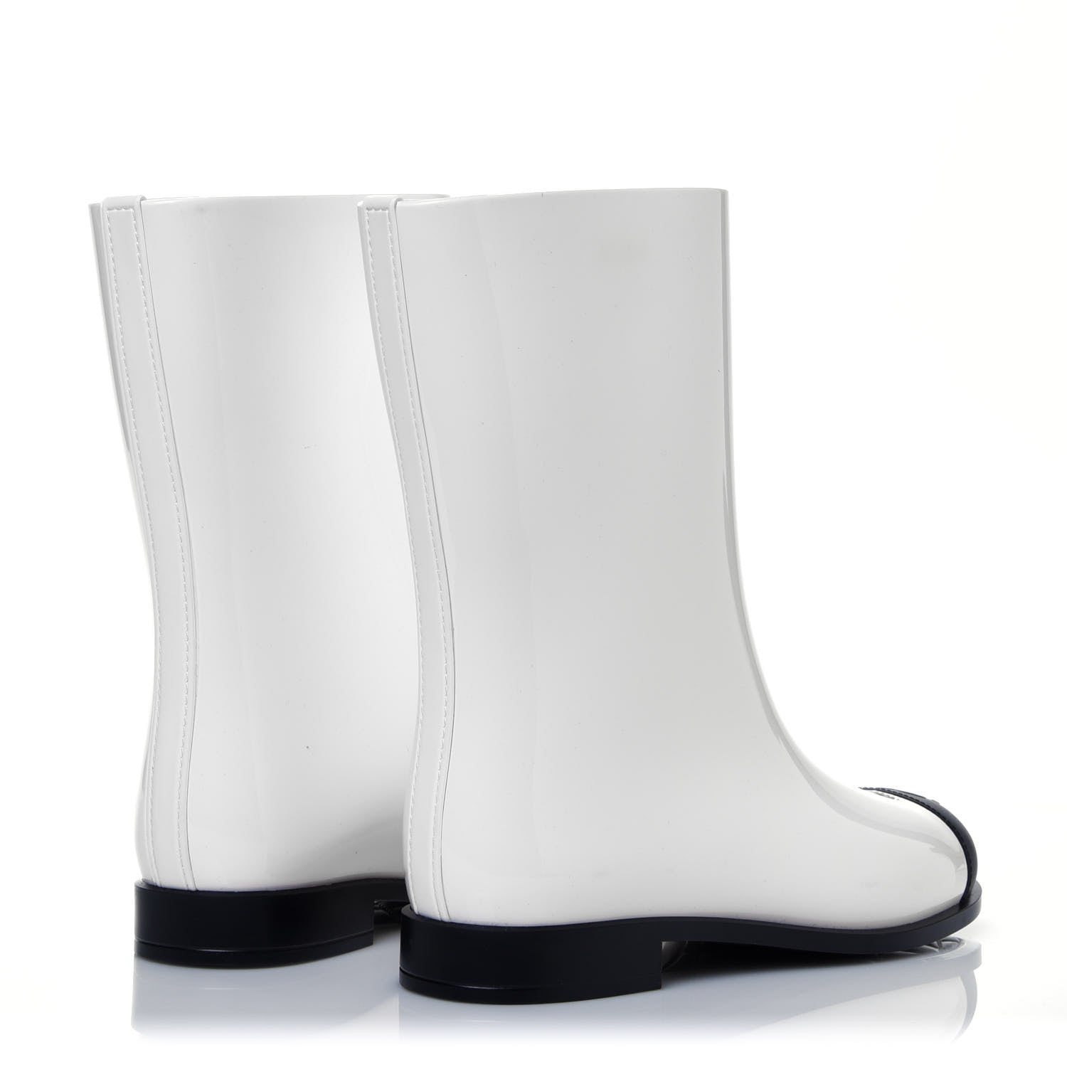 Chanel Rubber Rain Boots 37 Ivory Black 4 of 8