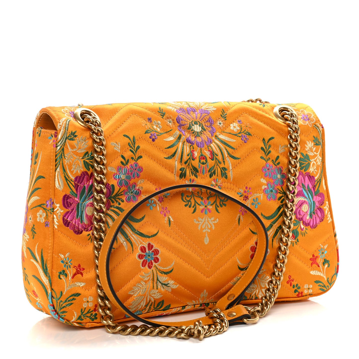 Jacquard Matelasse Floral Medium GG Marmont Shoulder Bag Yellow