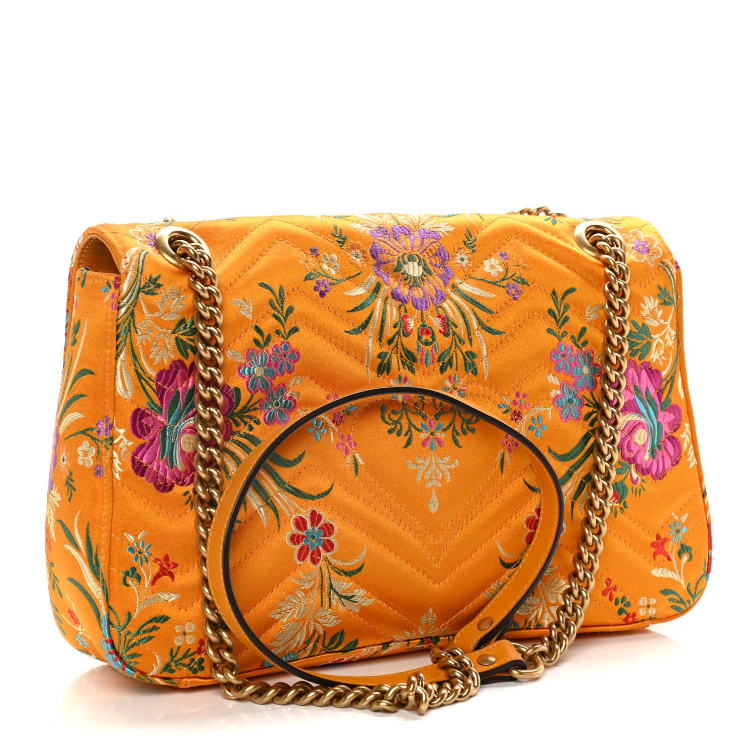 Gucci Jacquard Matelasse Floral Medium GG Marmont Shoulder Bag Yellow 3 of 17