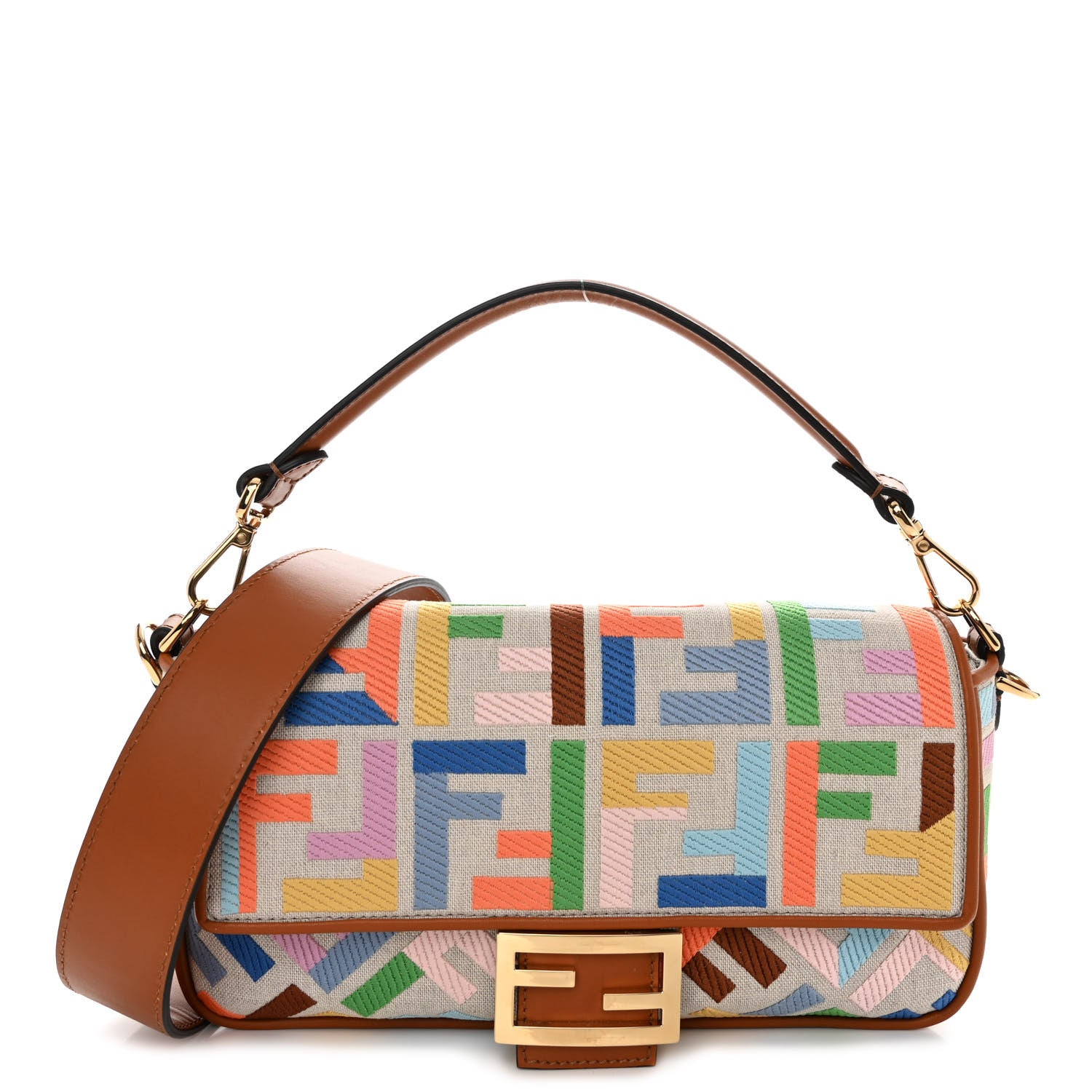 Fendi Kuban Canvas Vitello King FF Embroidered Baguette Grezzo Multicolor 1 of 10