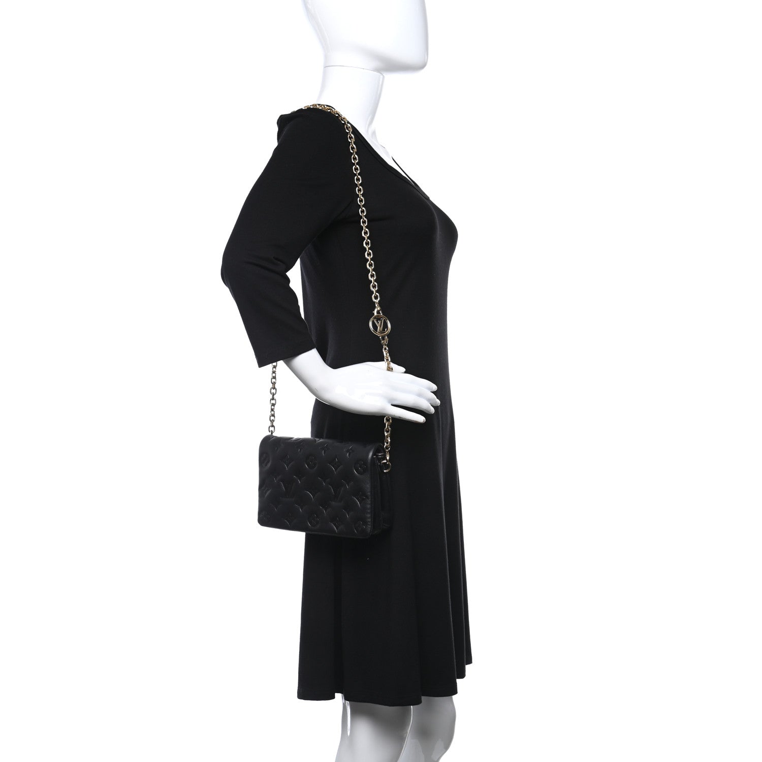Louis Vuitton Lambskin Embossed Monogram Pochette Coussin Black 2 of 10