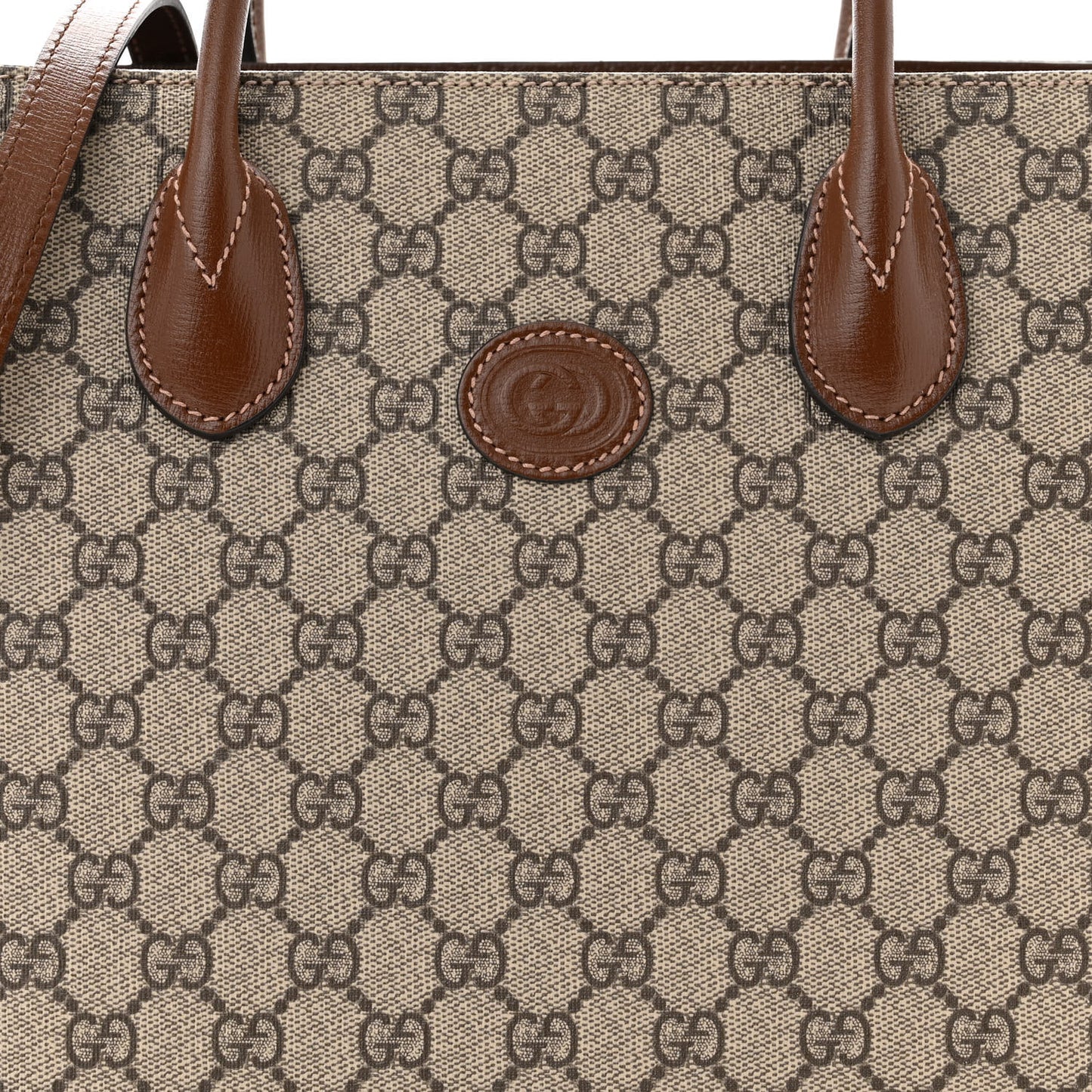 GG Supreme Monogram Azalea Calfskin Small Retro Interlocking G Tote Bag Beige Ebony Brown Sugar
