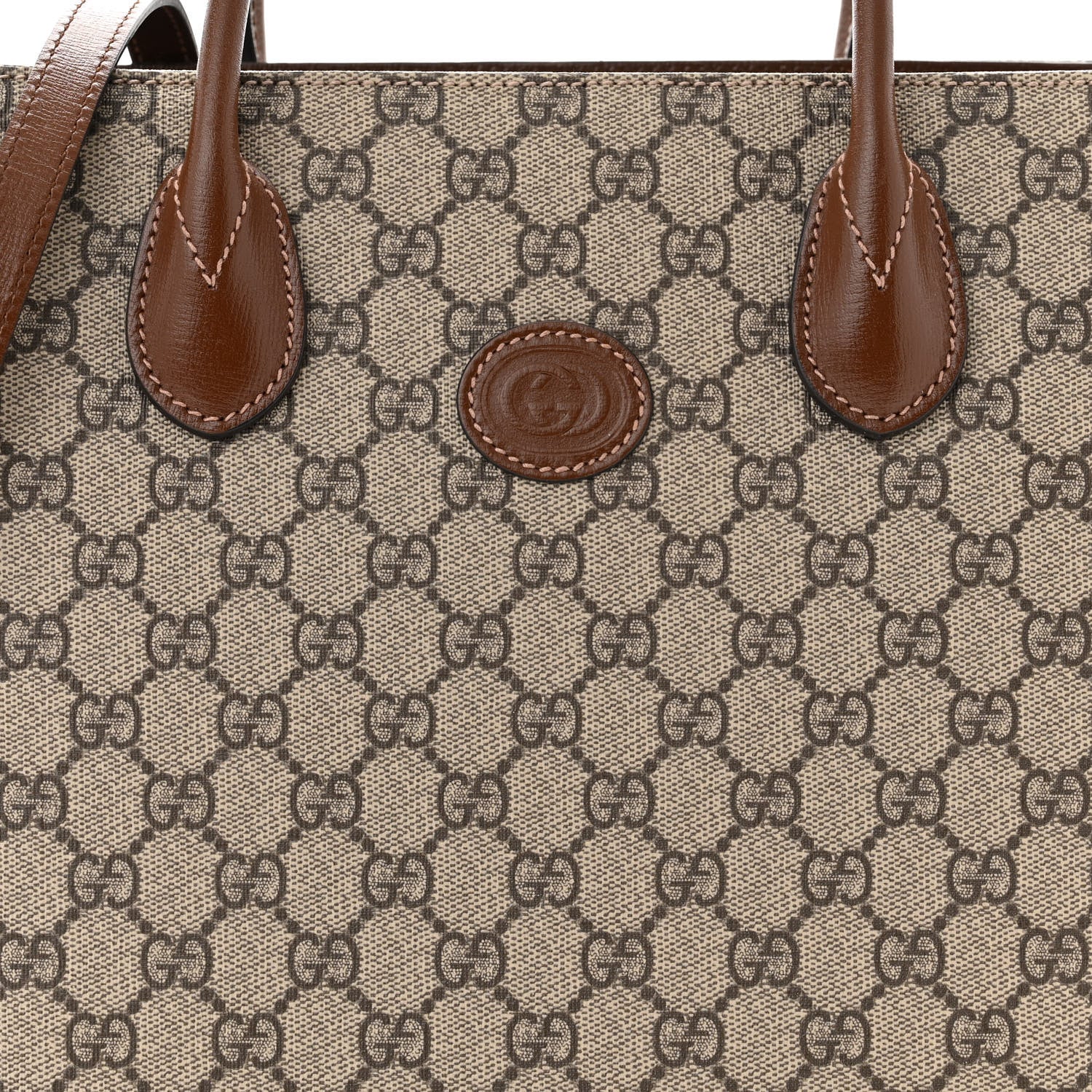 Gucci GG Supreme Monogram Azalea Calfskin Small Retro Interlocking G Tote Bag Beige Ebony Brown Sugar 8 of 10