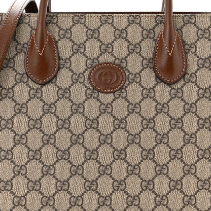 Gucci GG Supreme Monogram Azalea Calfskin Small Retro Interlocking G Tote Bag Beige Ebony Brown Sugar 8 of 10