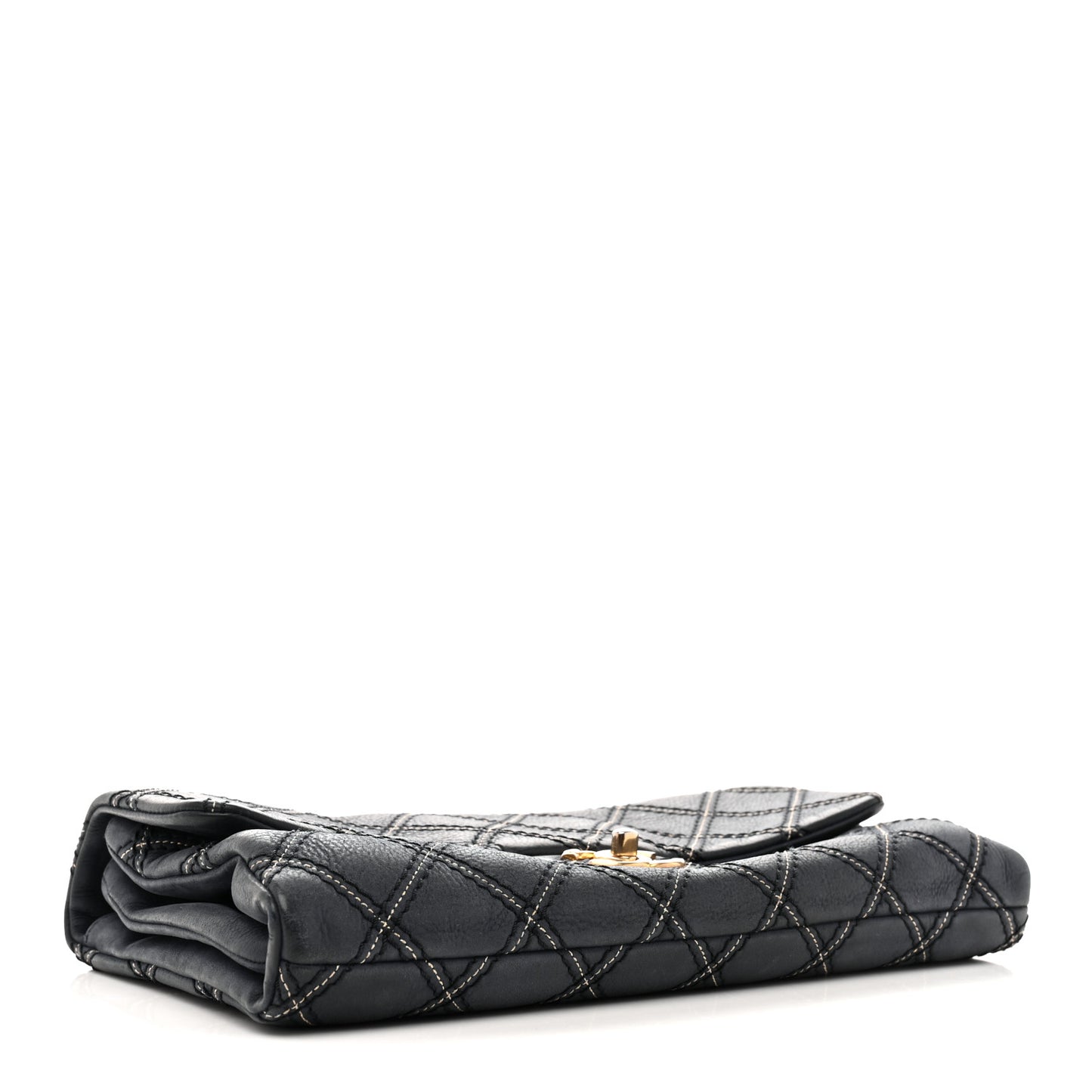 Iridescent Calfskin Triple Stitched Medium Flap Navy