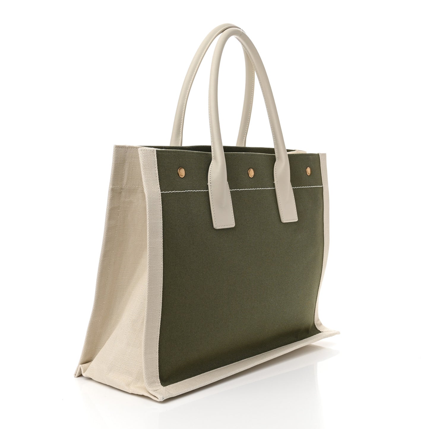 Linen Calfskin Small Rive Gauche Tote Military Green Blanc Vintage