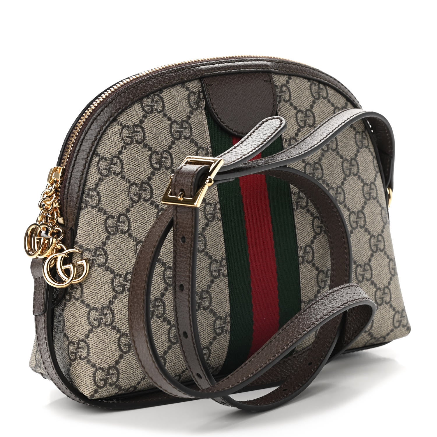 Gucci GG Supreme Monogram Textured Dollar Calfskin Web Small Ophidia Dome Shoulder Bag Beige Ebony New Acero 4 of 10