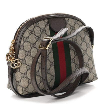 Gucci GG Supreme Monogram Textured Dollar Calfskin Web Small Ophidia Dome Shoulder Bag Beige Ebony New Acero 4 of 10
