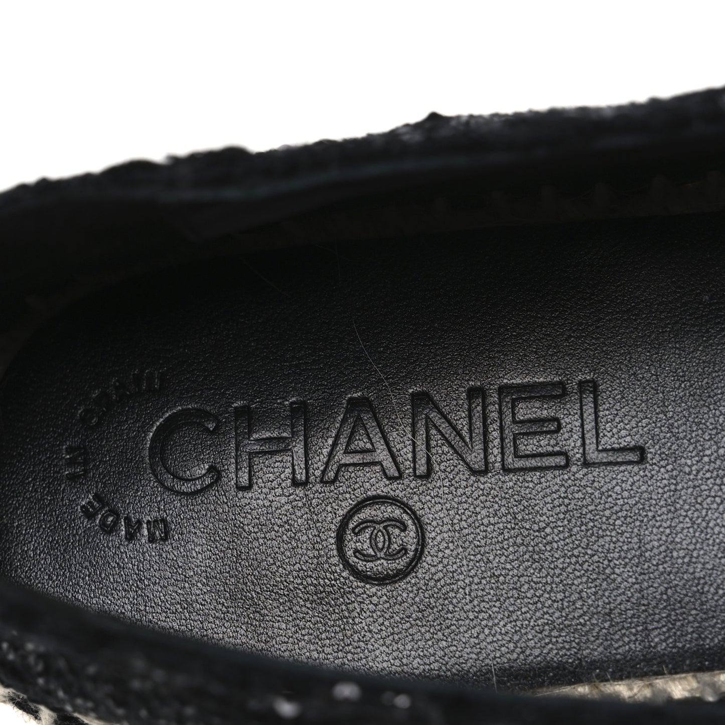 Tweed Patent Goatskin Sequin CC Espadrilles 41 Black