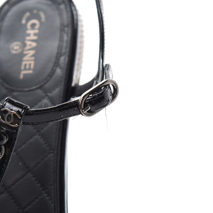 Chanel Patent Bead Chain Thong Sandals 39.5 Black 10 of 11