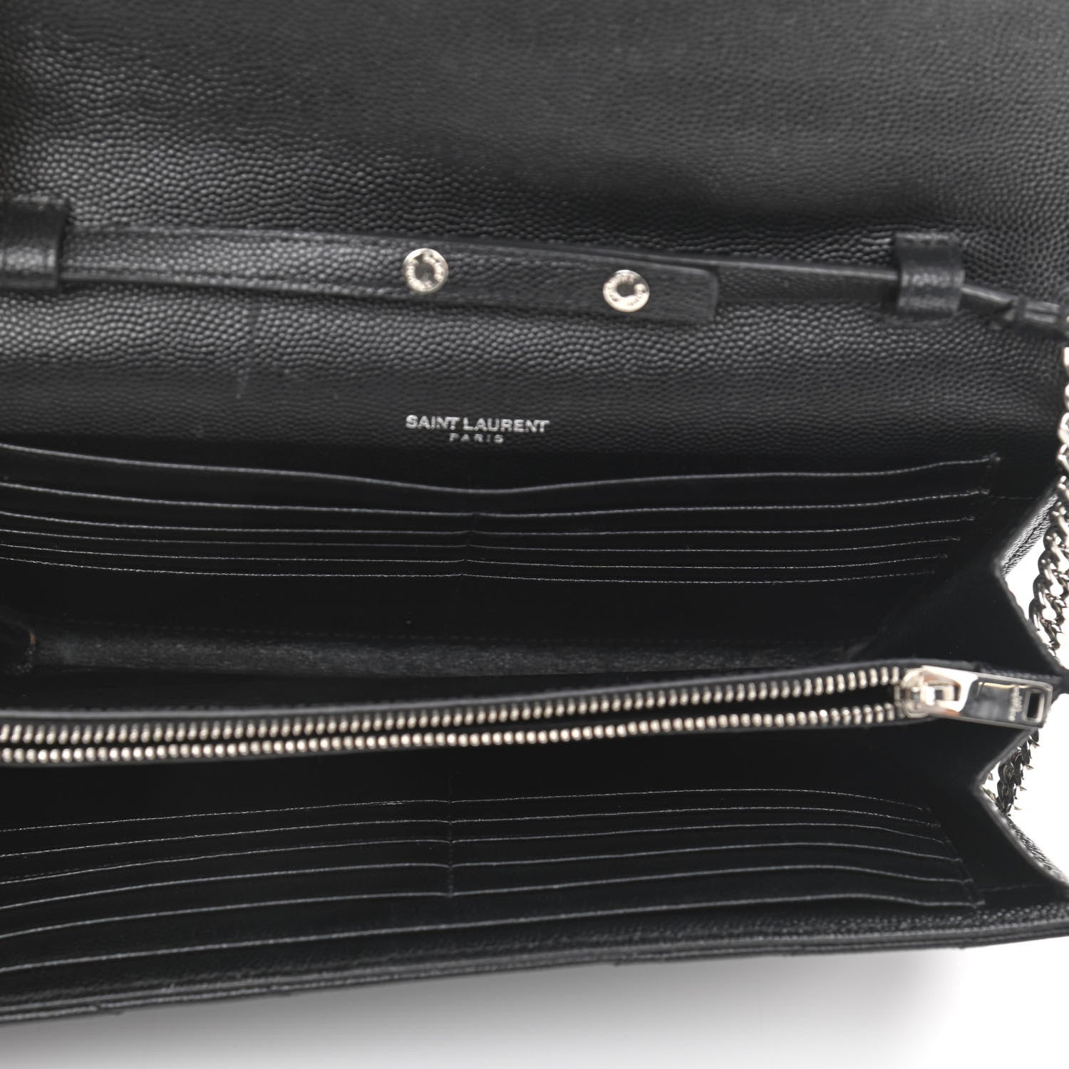 Saint Laurent Grain De Poudre Matelasse Chevron Monogram Chain Wallet Black 4 of 10