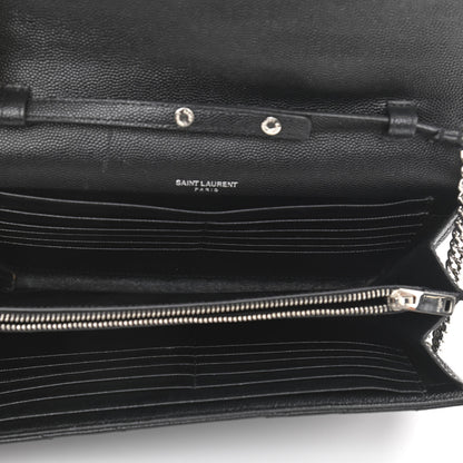Saint Laurent Grain De Poudre Matelasse Chevron Monogram Chain Wallet Black 4 of 10