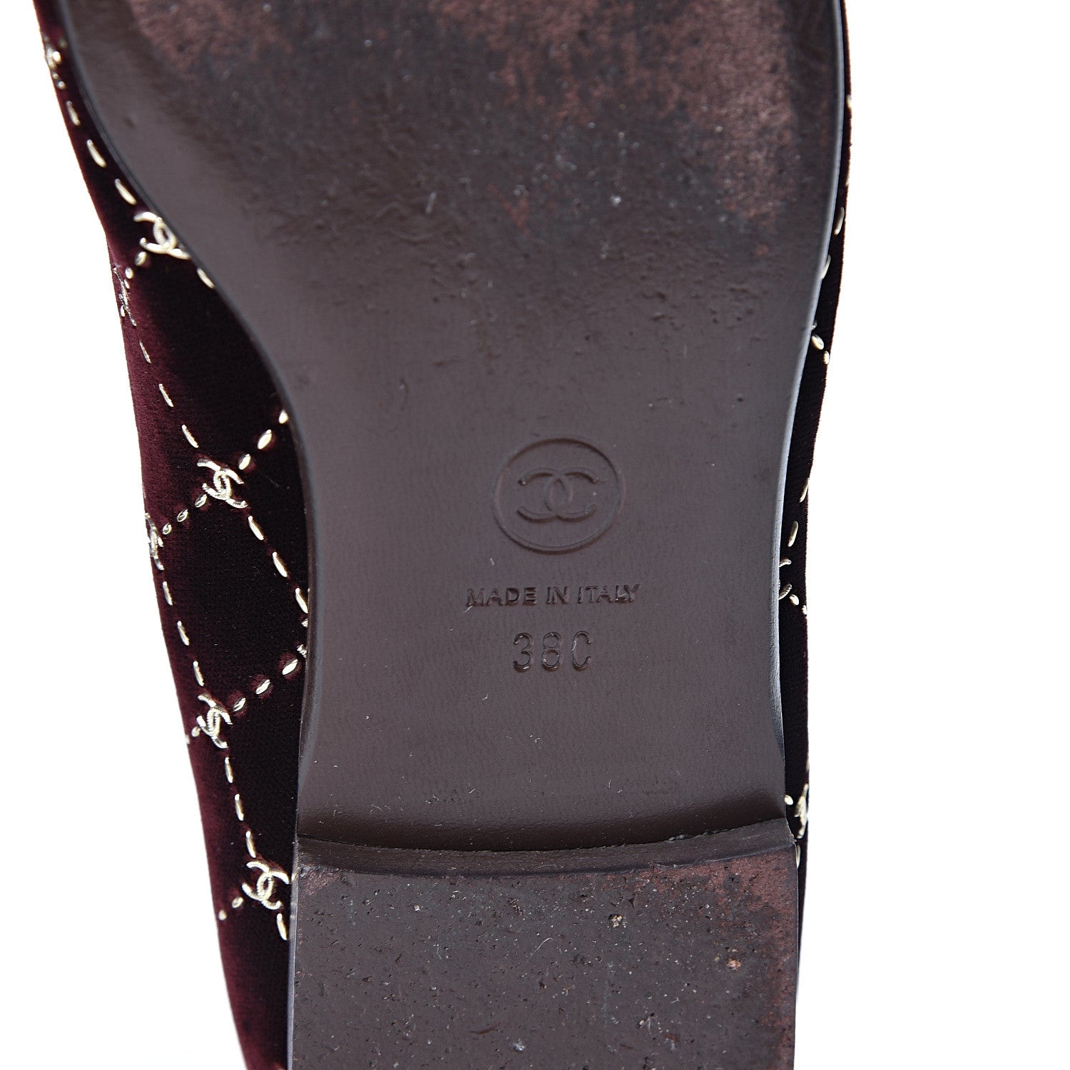 Chanel Velvet Mocassin Loafers 38 Burgundy 9 of 9
