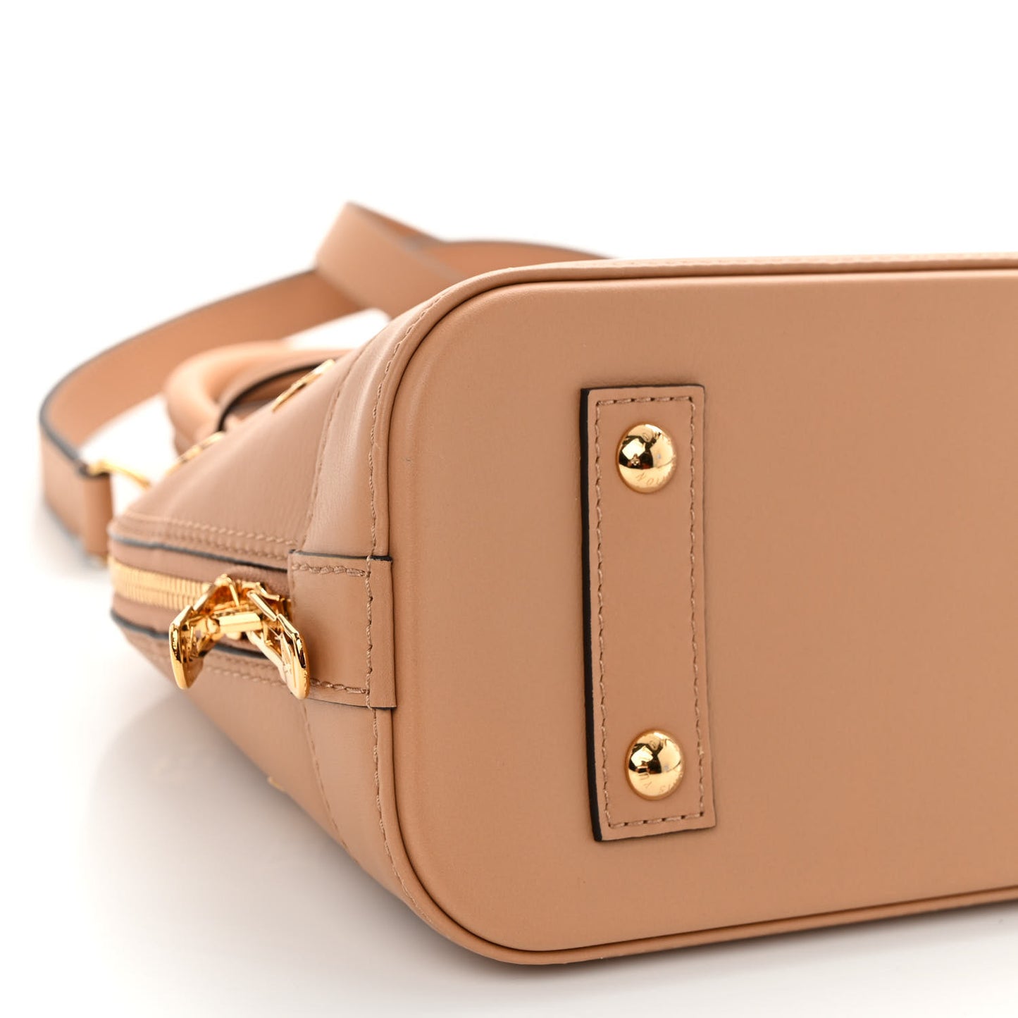 Calfskin Metal Monogram Alma BB Camel Brown
