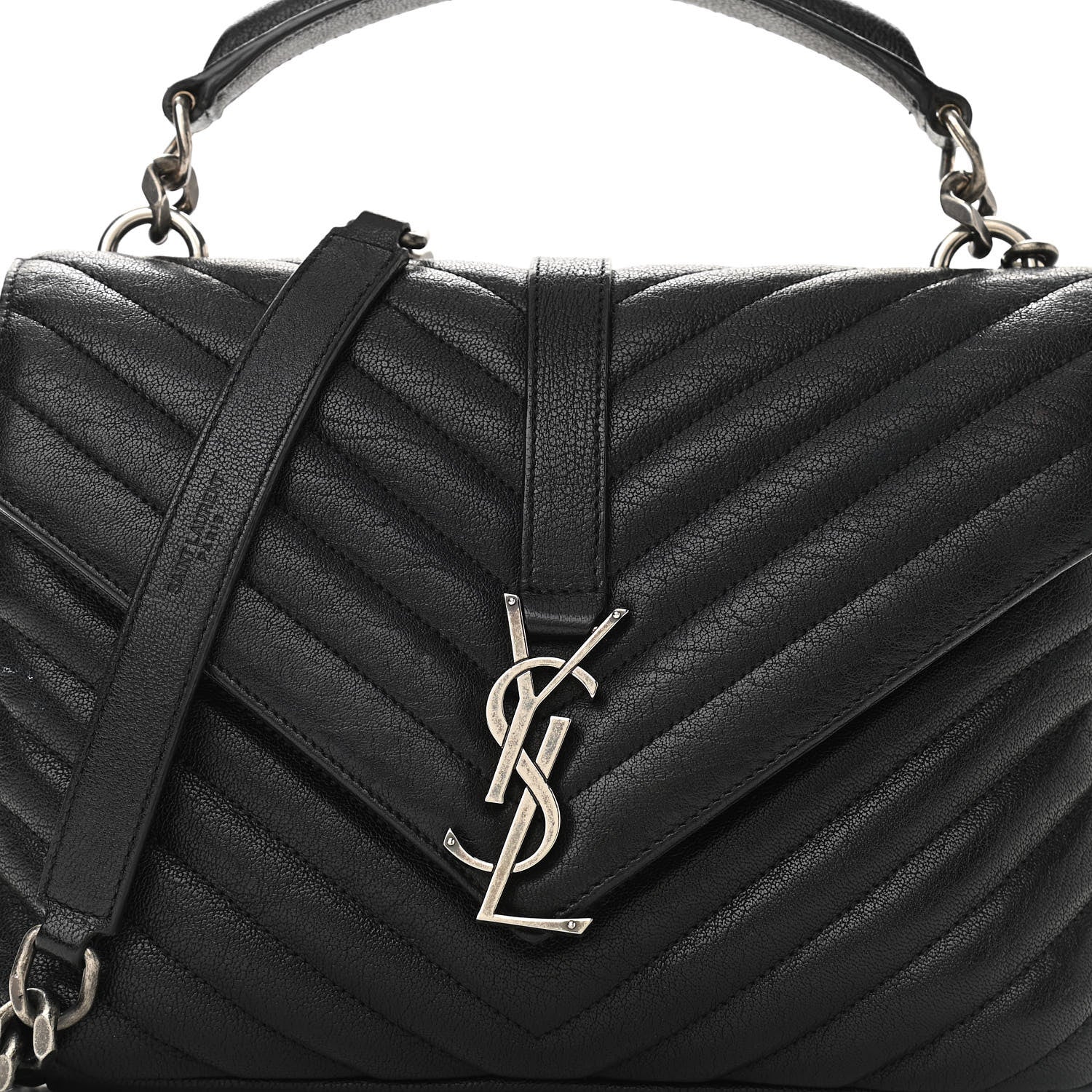 Saint Laurent Sheepskin Matelasse Chevron Monogram Medium College Bag Black 8 of 10