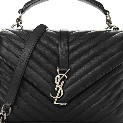 Saint Laurent Sheepskin Matelasse Chevron Monogram Medium College Bag Black 8 of 10