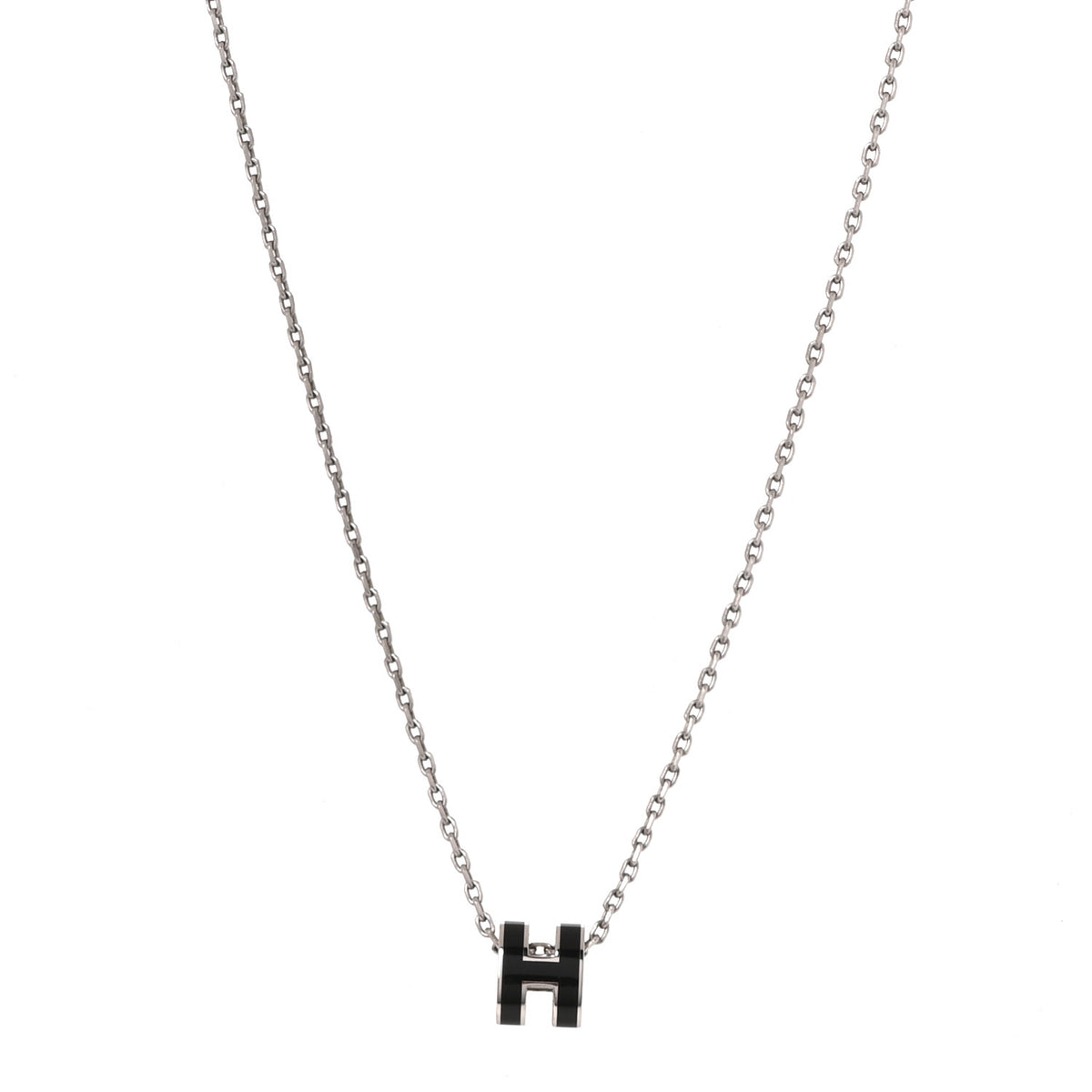 Hermes Lacquered Palladium Mini Pop H Pendant Necklace Black 1 of 6