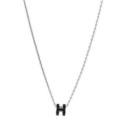 Hermes Lacquered Palladium Mini Pop H Pendant Necklace Black 1 of 6