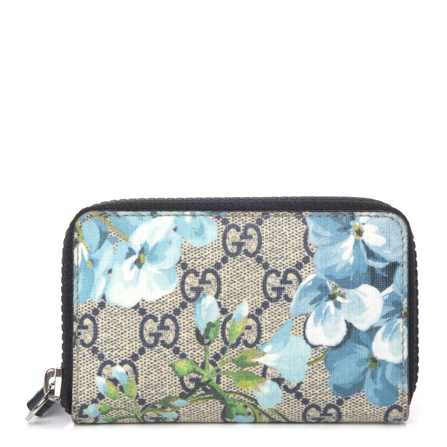 Gucci GG Supreme Monogram Blooms Zip Around Card Case Wallet Beige Blue Navy 1 of 10