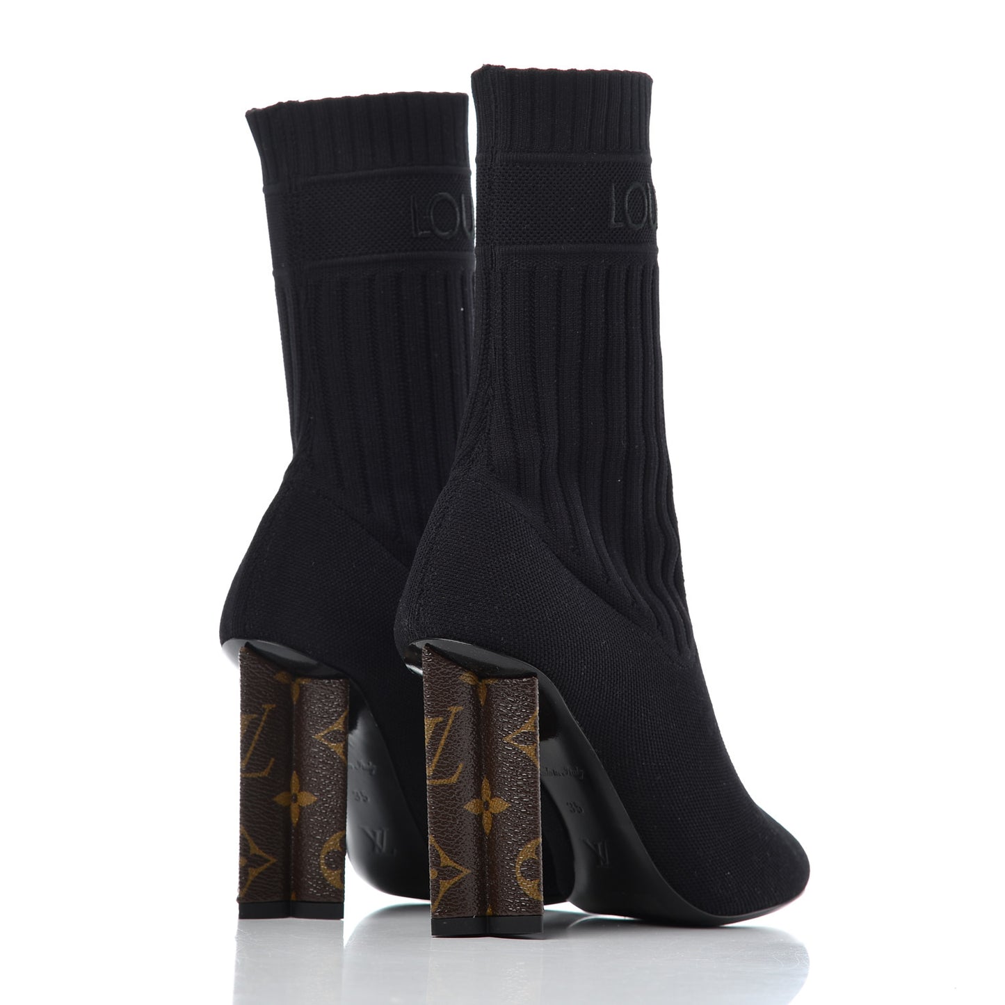Monogram Stretch Fabric Silhouette Ankle Boots 35 Black