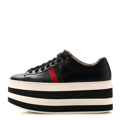 Gucci Malaga Kid Peggy Platform Sneakers 37 Black White 1 of 11