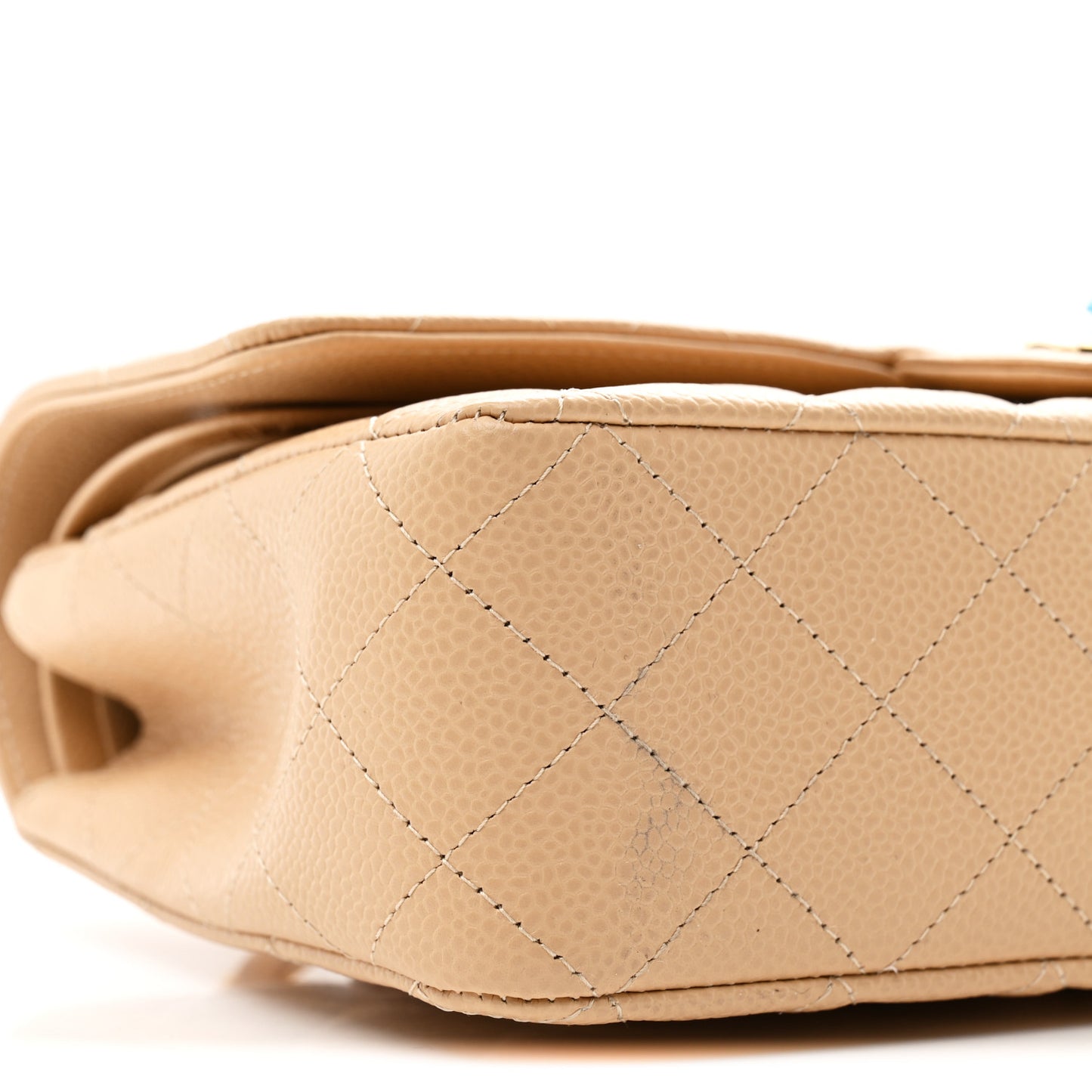 Caviar Quilted Medium Double Flap Beige
