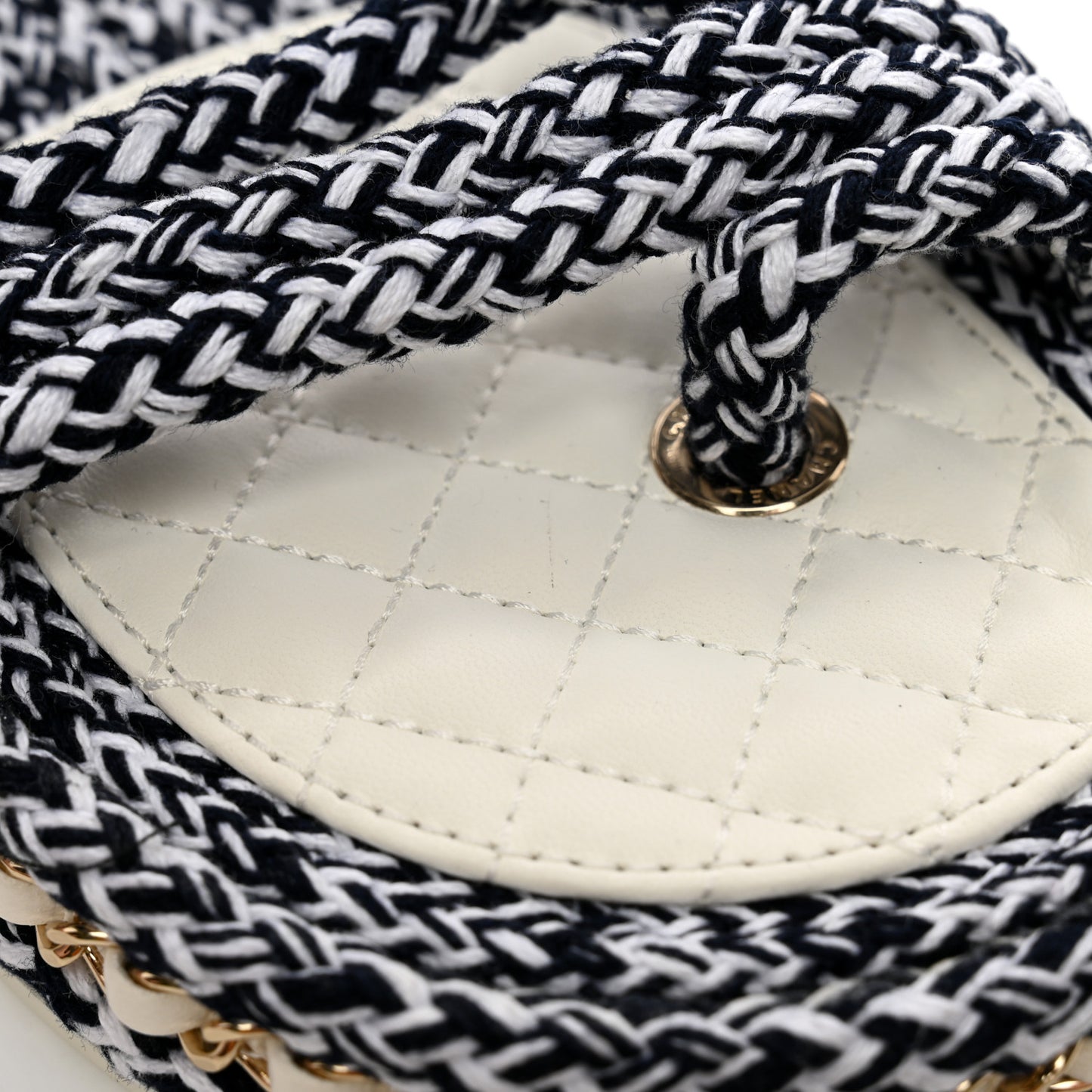 Lambskin Cord Chain CC Sandals 38 Navy Blue White