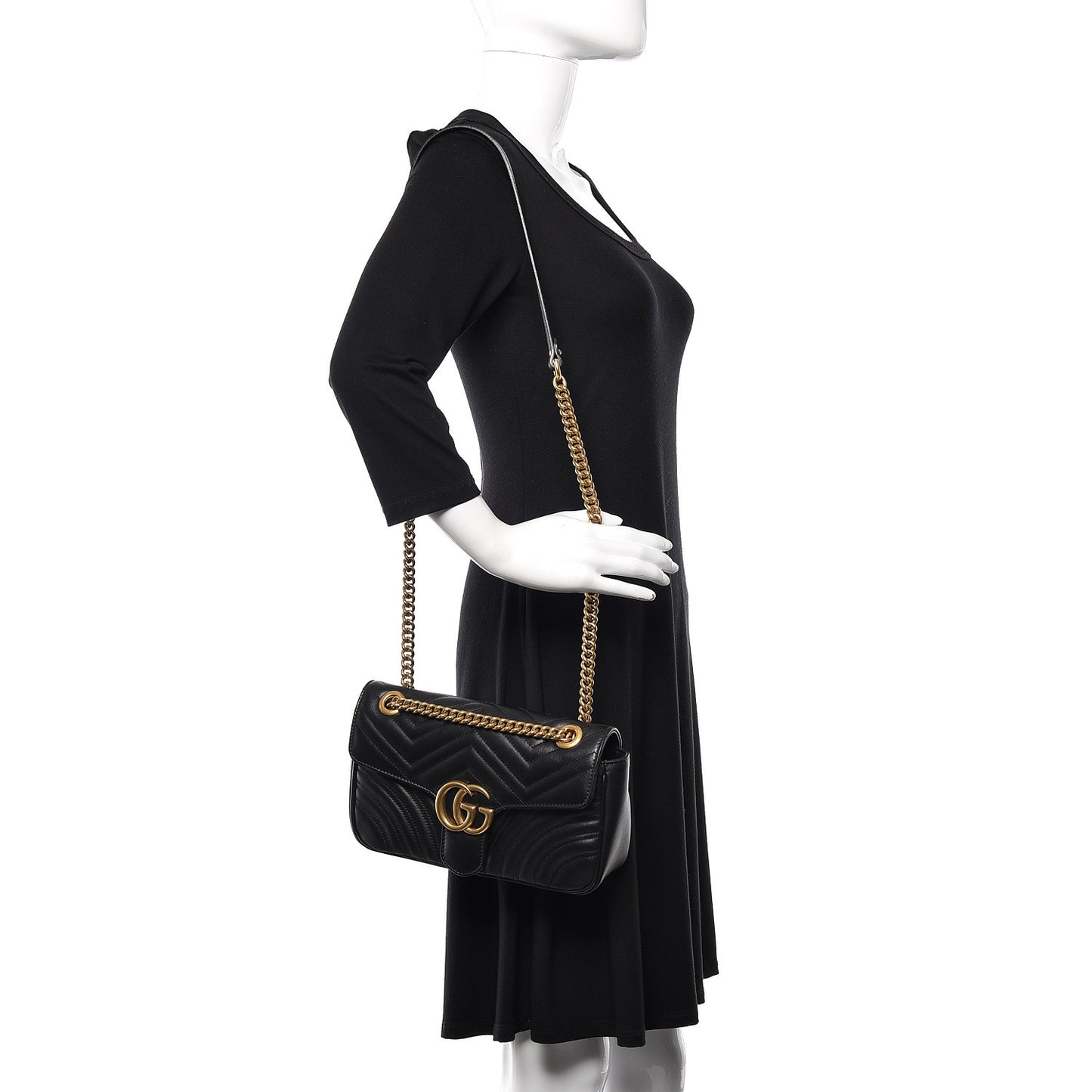 Calfskin Matelasse Small GG Marmont Shoulder Bag Black