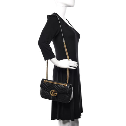 Gucci Calfskin Matelasse Small GG Marmont Shoulder Bag Black 2 of 10