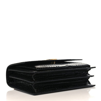 Saint Laurent Calfskin Crocodile Embossed Medium Monogram Sunset Black 4 of 9