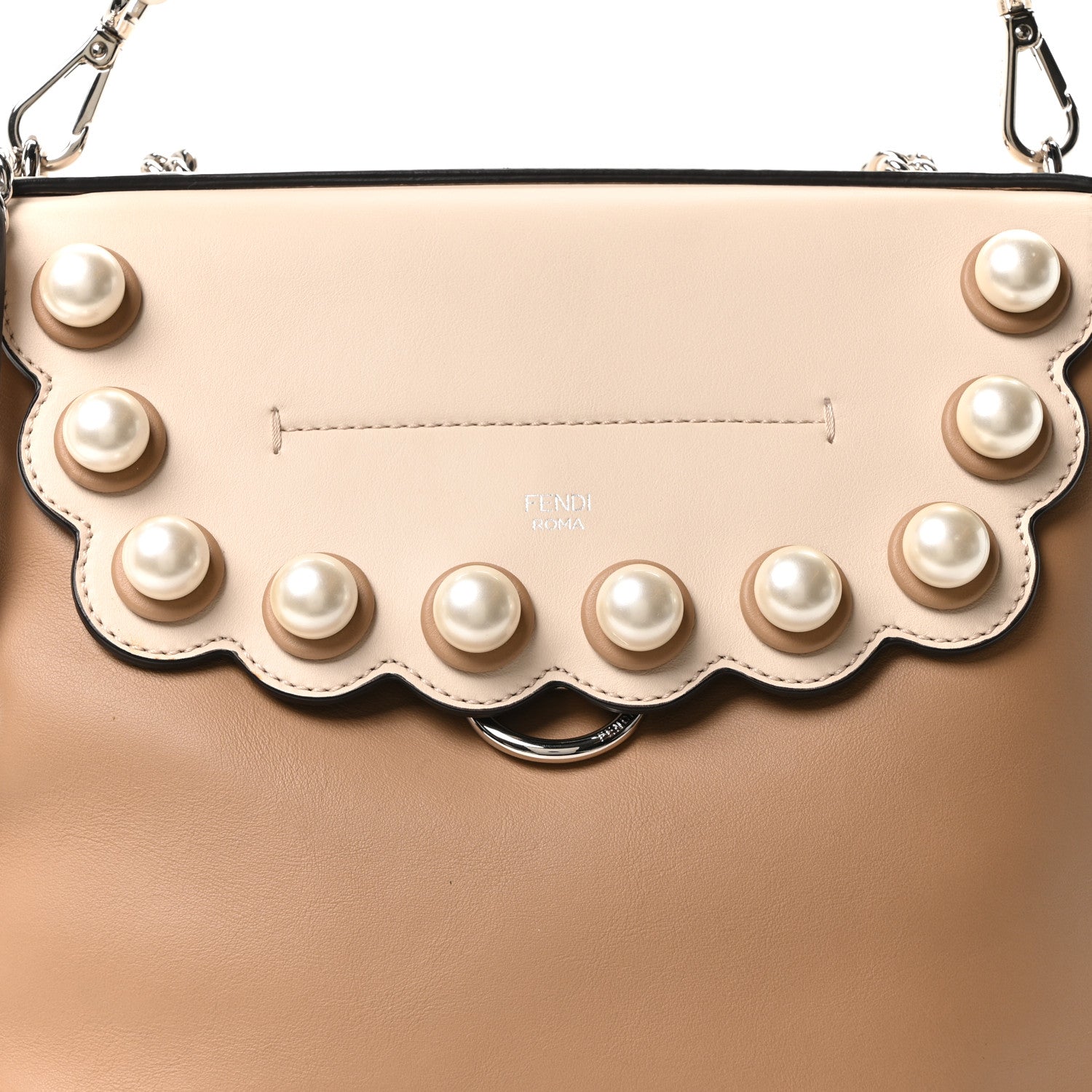 Fendi Vitello Century Pearl Bi-Color Scalloped Back to School Backpack Cuoio Camelia 8 of 10