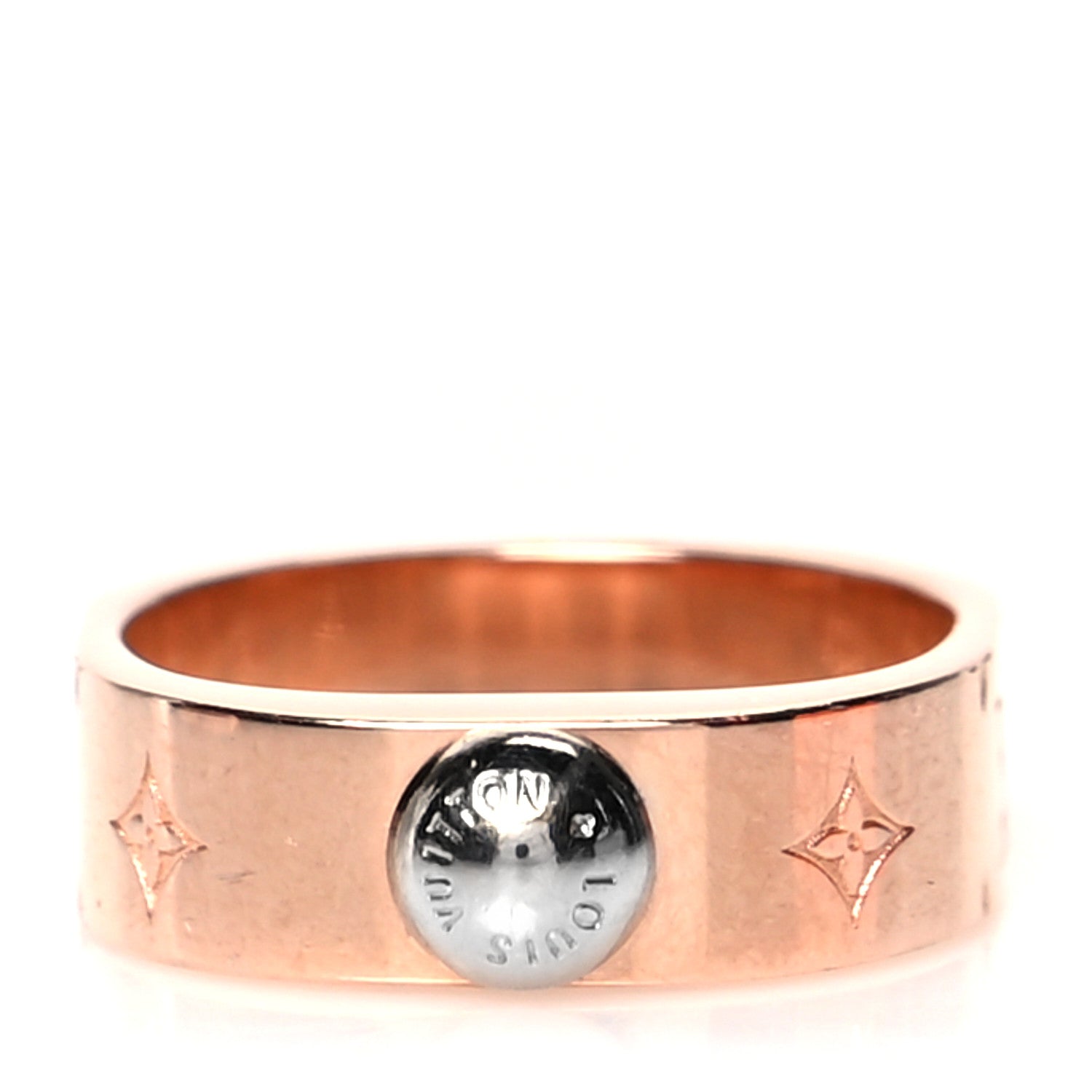 Louis Vuitton Brass Monogram Engraved Nanogram Ring M Pink Gold 1 of 6
